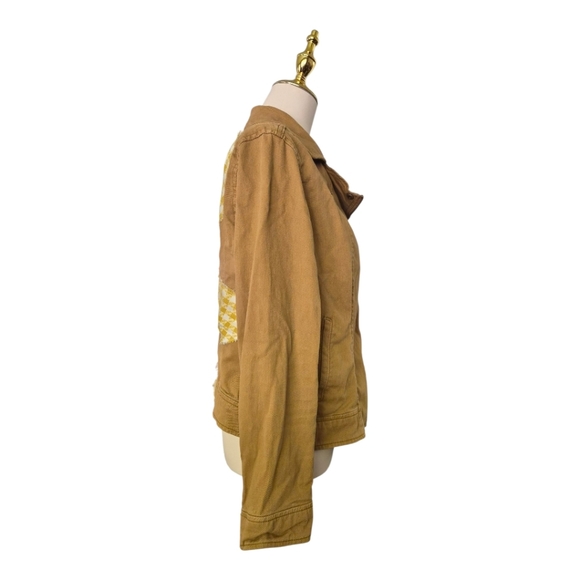 One of a Kind Upcycled Sunflower Jacket Yellow Gingham Flower Moto Jacket Size M - Picture 4 of 7